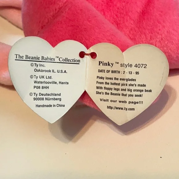 TY Beanie Babies PINKY NWT Pink Flamingo 1995 DOB February 13, 1995 - Picture 8 of 11